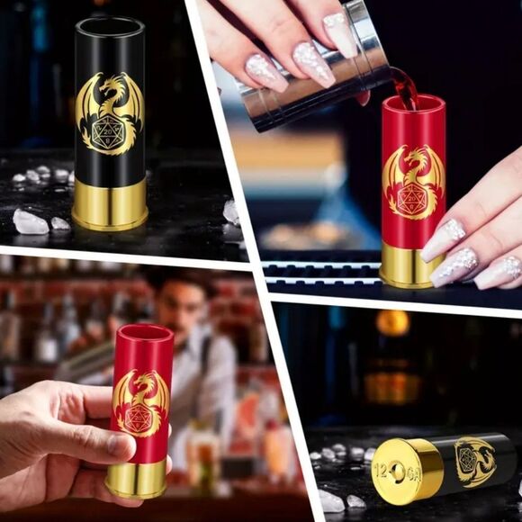 DND Shot Glass Gift Box Set Black Red 12 Gauge Shotgun Shell Novelty Barware D&D - Picture 3 of 5